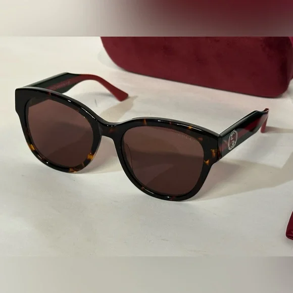 Gucci Melange Burgundy Havana Butterfly Sunglasses GG Shades 